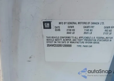 2005 Buick Lacrosse Cx from USA, damaged, VIN 2G4WC532851299899